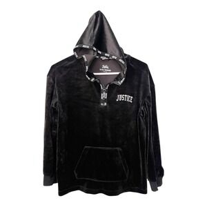 Justice Girls 14/16 Black Velour Hoodie Quarter Zip Kangaroo Pocket Hip Hop